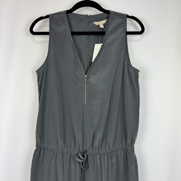 Banana Republic Sz 4 Sleeveless Jumpsuit 1/4 Zip Olive Grey Lightweight City NWT - Picture 2 of 14